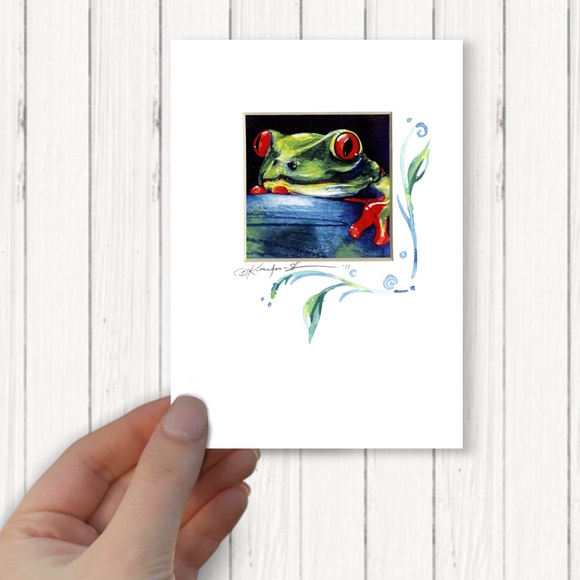 Hand Embellished tree frog print from Original painting FRAME Ready - Picture 4 of 7